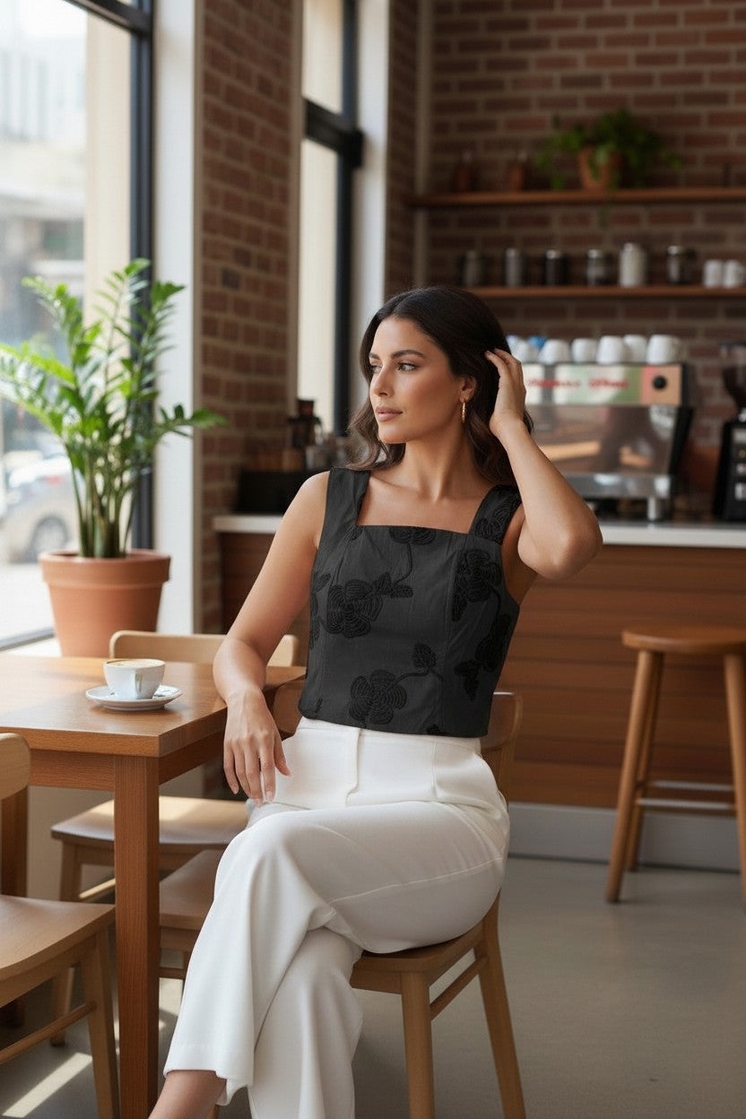 Embroidered Cotton Cap Sleeve Top