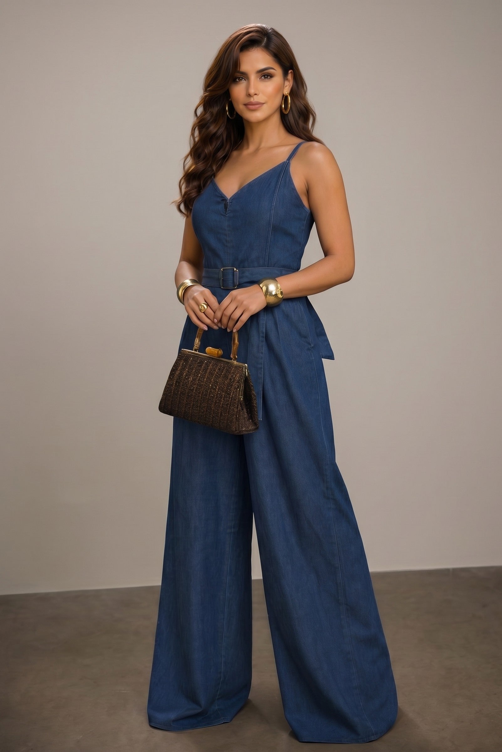 Jumpsuit en Mahón Azul con Cinturón – Elegante y Fresco para Mujer