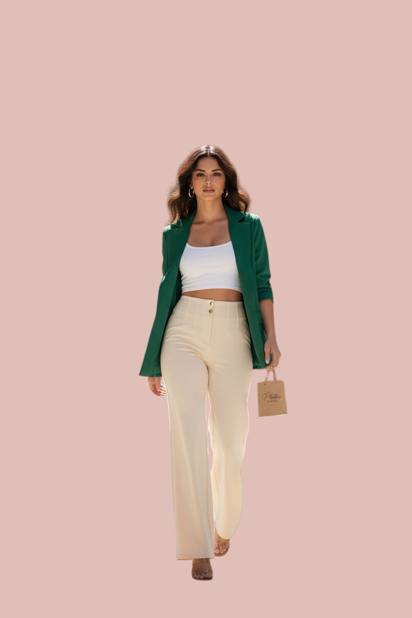 Heavy Ponte High Waist Button Detail Pants