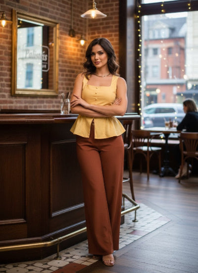 Heavy Ponte High Waist Button Detail Pants