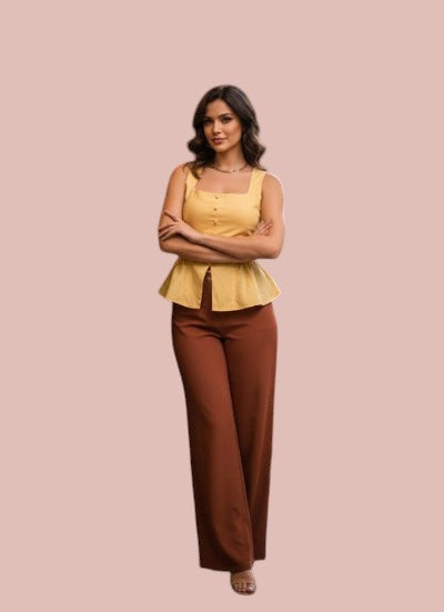 Heavy Ponte High Waist Button Detail Pants