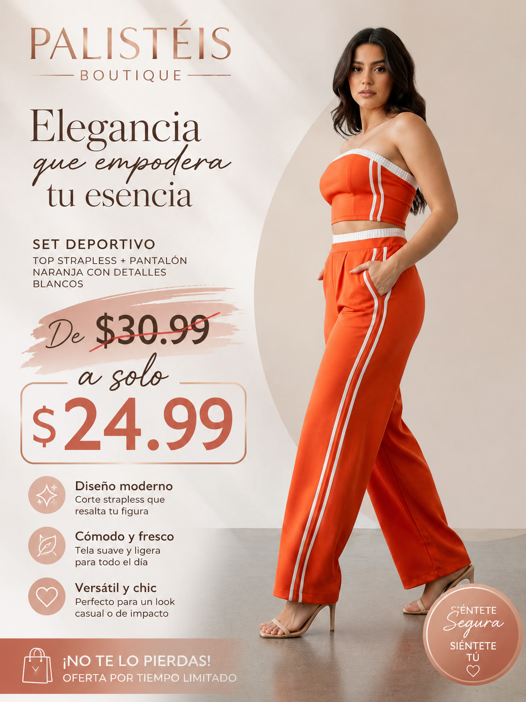 Set con top de banda elástica y pantalón con stripe contrast