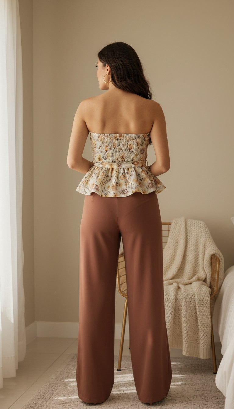 Strapless Belted Peplum Top