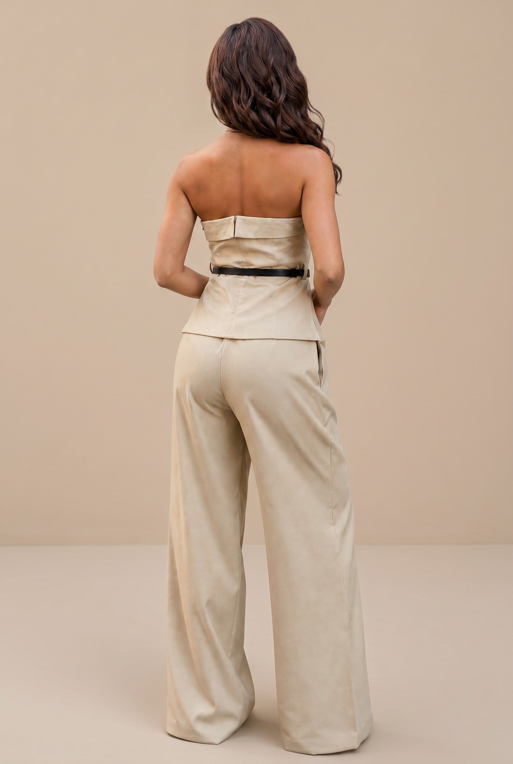 Strapless Top Pants Set with Belt