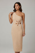 Maxi dress asimétrico con O‑ring y cut‑out