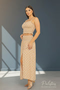 Polka Dots Smocking Front Fake Buttons Top And Skirt Set